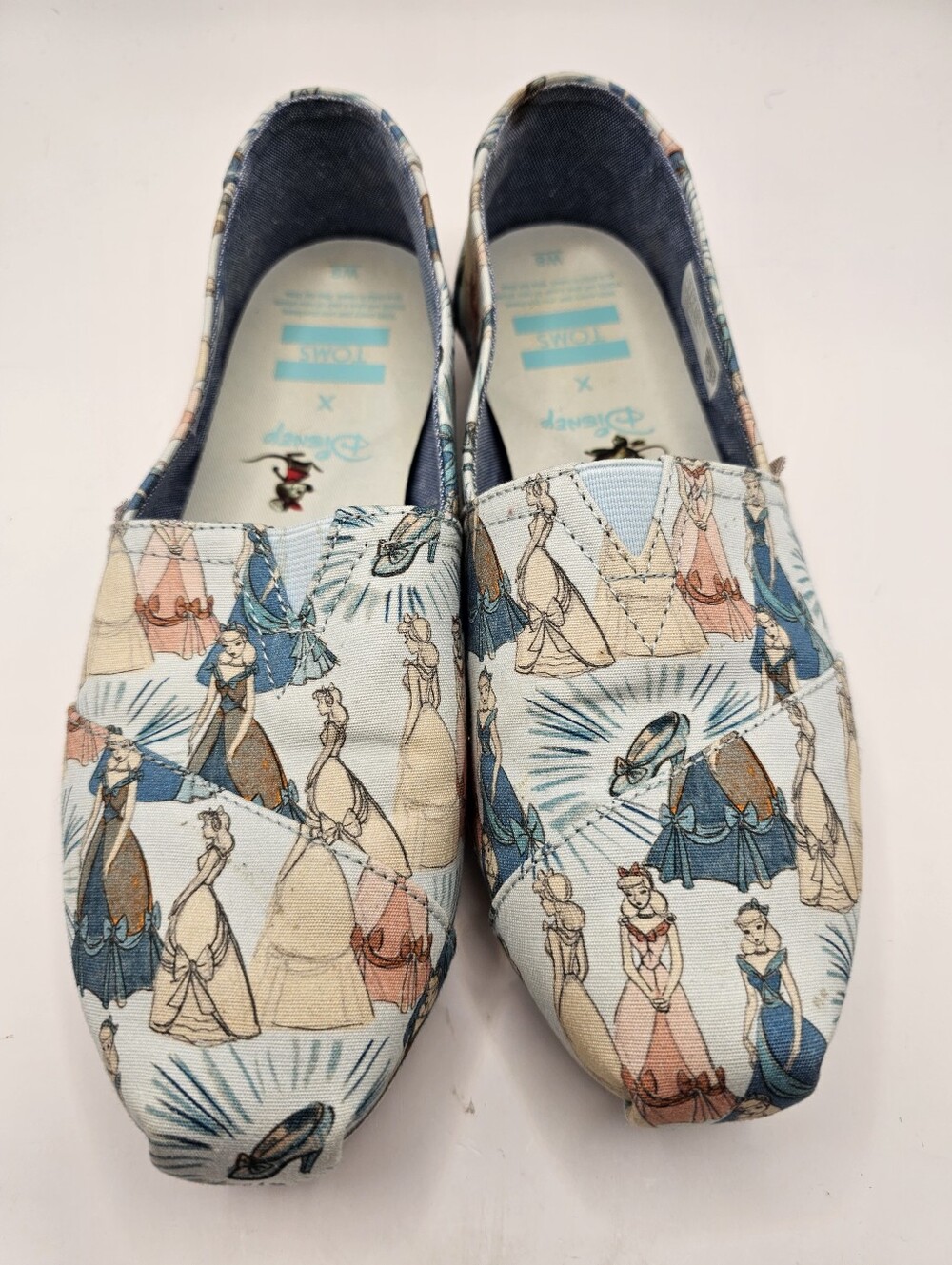 Toms x Disney Cinderella Print Slip-On Shoes in Light Blue,  Size 8